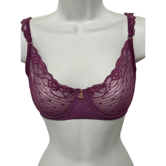 Eberjey NWT Women's Lace Mesh Bralette Size 36C Purple Stretch Adjusted Straps - Picture 1 of 7